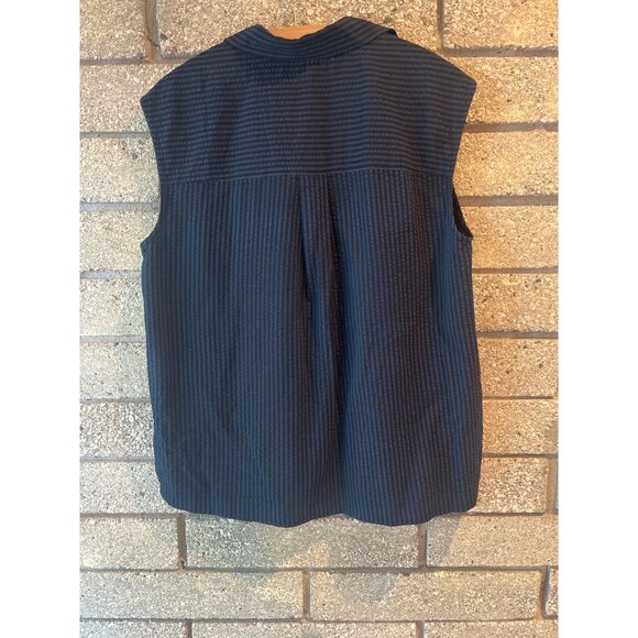 Banana Republic Womens Sleeveless Striped Button-Up Shirt M Navy - Picture 6 of 6
